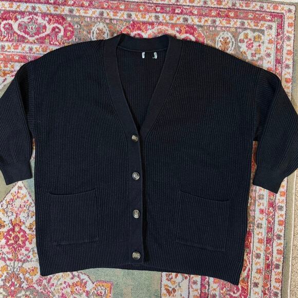 Aerie Charcoal Black Oversized Chunky Knit Cardigan - Picture 1 of 5